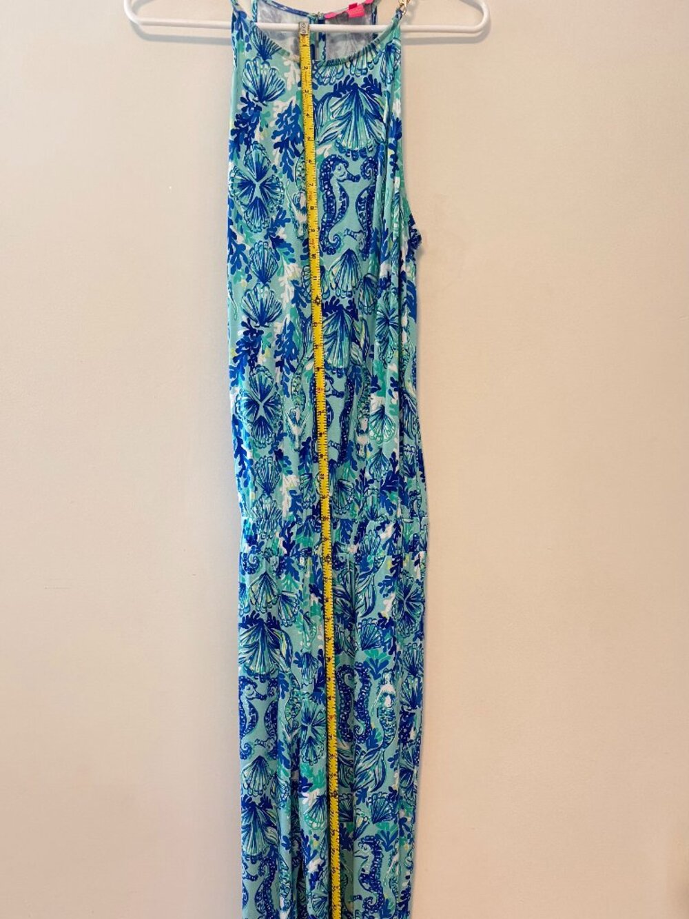 Lilly Pulitzer Resort Jumpsuit Blue Ocean Print Gold Chain Straps Medium